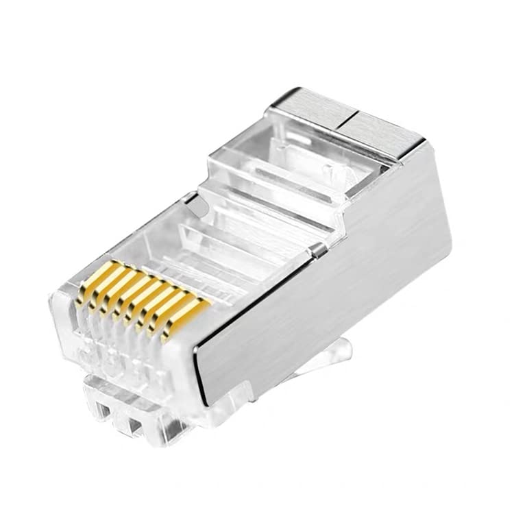 NIRVIG® RJ45 FTP/STP 8P8C Cat5E Cat6 Connector, Shielded RJ45 Nickel Plated 8P8C Ethernet Modular LAN Crimp Plug FTP STP Network Crimping Plug Ethernet Network Cable Plug (Pack of 100 Pcs)