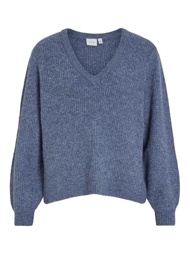 Vila Suéter de Punto Femenino con Cuello, Bijou Blue/Detail:Melange, XXL