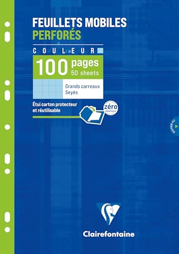 Clairefontaine 1741C Un Étui de Feuillets Mobiles Perforés Bleus- A4 21x29,7 cm - 100 Pages...