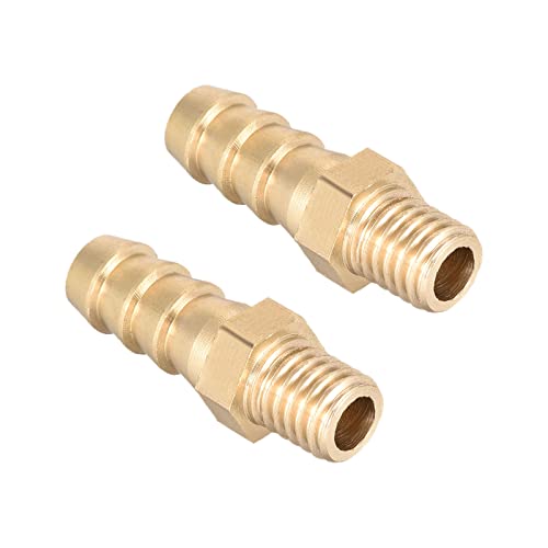 QUARKZMAN Métrico M8-1.25 Macho Rosca a 8mm Púas Latón Lengüeta Manguera Conexión x 2uds Tubo Conector Adaptadores para Manguera Conexión, Conector de Lengüeta de Latón [Dorado Tono]