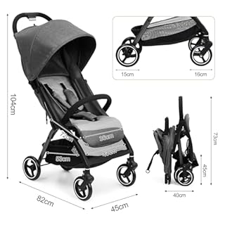 Aptliton Compact Travel Stroller Pushchair from Birth to 22kg (4 Years) – Lightweight One-Hand Fold Buggy with Large Shopping Basket, 175° Recline, 5-Point Harness & EVA Wheels – Cabin Approved