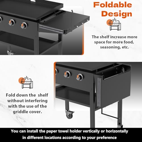 PHYPOBLE Foldable Griddle Side Shelf for Blackstone 36\" Griddles, Griddle Replacement Parts for 36 Inches Blackstone Griddles with Paper Towel Holder, 4 Utensil Hooks & Magnetic Tool Holder
