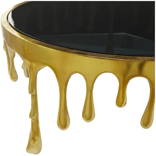 Image of Deco 79 Aluminum Metal Living Room Coffee Table Drip Table with Melting Designed Legs and Shaded Glass Top, Center Table 36 inch x 36 inch x 16 inch, Gold