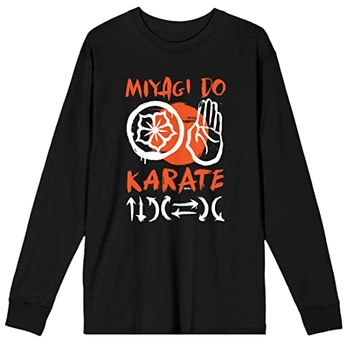 Cobra Kai Miyagi-Do Karate Logo Mens Black Long Sleeve Shirt-Large