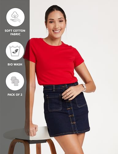 Image of Amazon Brand - Symbol Women Cotton Stretch Regular Fit Round Neck Half Sleeve T-Shirt (Available in Plus Sizes)