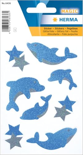 HERMA 6436 Diamond Glittery Stickers dauphins (8 autocollants, film pailleté) Autocollants permanents Motif étoiles pour filles et garçons Multicolore
