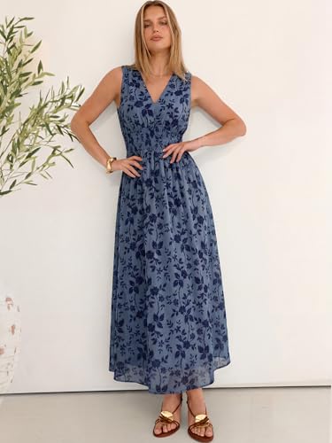Image of ANRABESS Women's Floral Tulle Wedding Guest Maxi Dress | V Neck Sleeveless,A-Line Elastic Waist,Casual Flowy Formal Boho,Bridal Shower Garden Party Beach Vacation,Summer Fall
