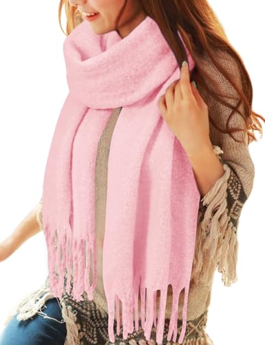 Image of heekpek Chunky Scarf for Women Ladies Winter Warm Fluffy Scarves Blanket Knitted Pashminas Oversized Thick Shawl, Pink