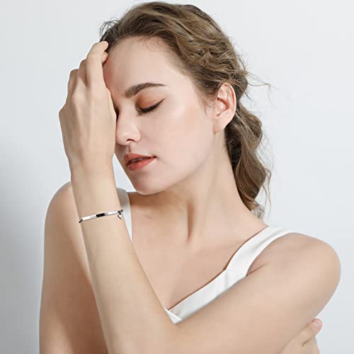 Inblue Personalized Bracelet Engraving Name Date For Women Girls Custom Stainless Steel Bangle With Adjustable Link Chain Heart Tag Bridesmaid Best Friend Jewelry Gifts #TOP4