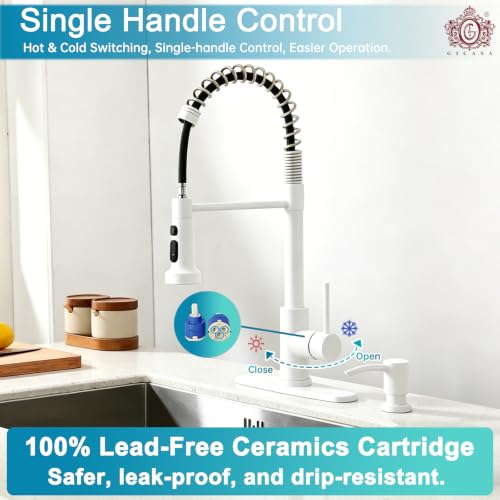 Image of Kitchen Faucet - Pull Down Sprayer,High arc Commercial Stainless Steel Kitchen Sink Faucet White