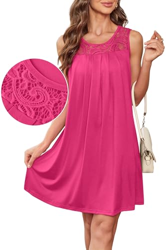 Image of BKRIVE Womens Lightweight Sleeveless Summer Dresses | Lace Yoke Neckline, Figure-Flattering for All Shapes - Ideal Beach Cover-Up & Hot-Weather Travel Essential