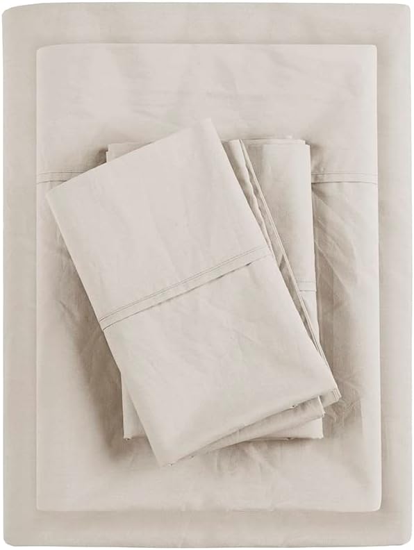 Madison Park 100% Cotton Percale Brushed Highly Breathable Moisture Absorbing Hypoallergenic 4 Piece Sheet Set, Full Size, Ivory