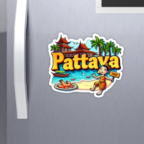 Image of Naxon Pattaya Country Theme Souvenir Wooden Refrigerator Stylish Fridge Magnet - Fridge Decoration Magnet for Kitchen & Home Decor | Perfect Souvenir Gift | Size 3x3 Inches | Pack of 1