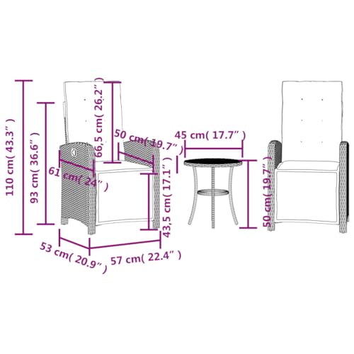 Chaise de jardin en polyrotin marron résistant aux intempéries - Lot de 3 sièges d'extérieur - 4