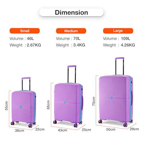 Image of Nasher Miles Bali Hard-Sided Polypropylene Check-in Luggage 28 inch | 75cm | 8 Wheels Large Trolley Bag for Travel | Suitcase (Purple)
