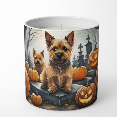 Caroline's Treasures DAC2049CDL Norwich Terrier Spooky Halloween Decorative Soy Candle Nature Soy Wax Essential Oil Home Decor Ideal for Bedroom Kitchen Bath Office Gift, 10 oz