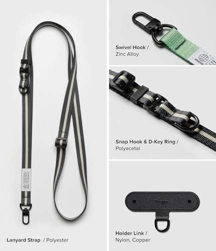 Image of Ringke Holder Link Snap Hook Lanyard [Crossbody Strap + Tether Tab] Adjustable Anti-Theft Shoulder Neck Strap with Durable Nylon Weave Patch for Universal Phone Cases - Maple Brown