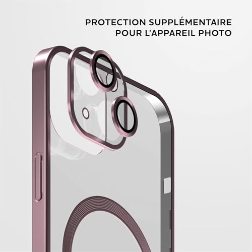 Coque iPhone 13 protection caméra intégrée rose transparente compatible MagSafe