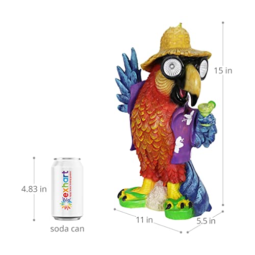 Exhart Garden Sculpture, Solar Party Parrot Garden Statue, Led Eyes, Outdoor Lawn And Yard Decoration, 11 X 5.5 X 15 Inch #TOP4