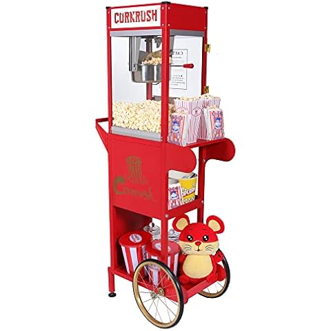 8 Ounce Popcorn Machine Movie Theater Style with Cart Old Fashioned Popcorn Maker Machine for Home Commercial Halloween Christmas Gift, Red Cover