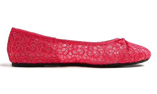 Image of FEVERSOLE Round Toe Lace Ballet Crochet Flats Women's Comfy Breathable Shoes