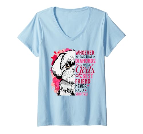 Mujer Shih Tzu es la mejor amiga de una niña, divertida, perra, mamá, Shitzu Camiseta Cuello V