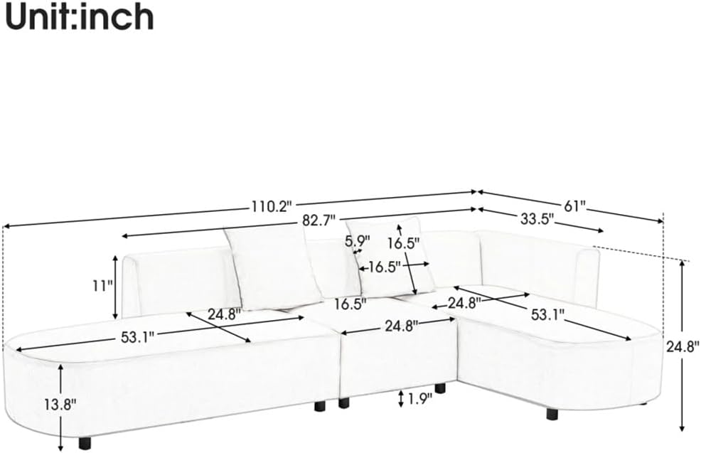 L Shape Sofa,Living Room Upholstery Sofa Couch, Sofa 110.2''Wx61''Dx24.8''H, Comfortable for Living Room