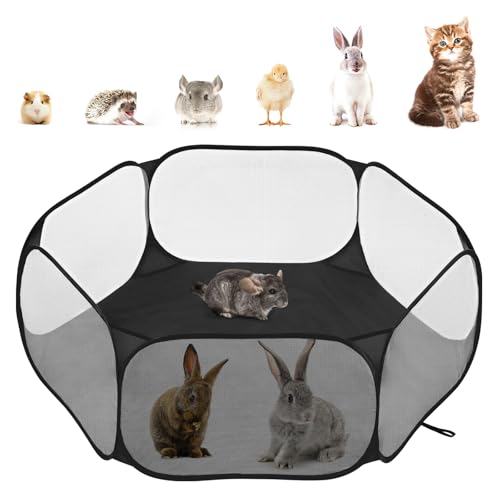 Pawaboo Small Animals Playpen Waterproof Small Pet Cage Tent with Strong Steel Wire Frame Portable Outdoor Yard Fence for Chick/Kitten/Puppy/Guinea Pig/Rabbits/Hamster/Chinchillas Black
