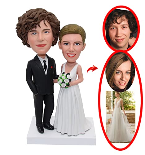 Custombobbleheads - Custom Wedding Bobbleheads As Couple Gifts Polymer Clay Material, Personalized Wedding Cake Toppers Bobbleheads For Unique Wedding Gifts (6.5 Inch (17Cm)) #TOP3