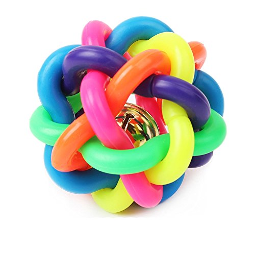 AsyPets Puppy Cat Dog Toy Colorful Bouncy Rubber Balls with Bell for Pet Training Playing Chewing, Size 3.35 inches