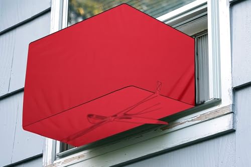 Image of The Furnishing Tree Elastic fit waterproof Polyester window ac cover compatible for Blue Star 1.5 Ton ID318YKU Dustproof cover for inner and outer section, Red