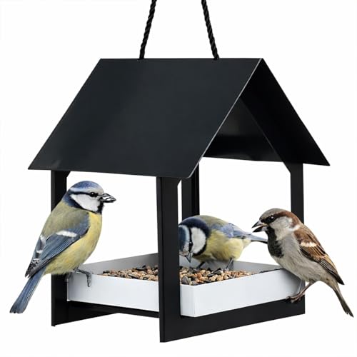 Image of CKB LTD Hanging Bird Table Feeder Metal House - Large Capacity Outdoor Wildlife Feeding Station Platform, Outside Decoration, Easy Clean Weatherproof Steel For Garden Tree or Balcony