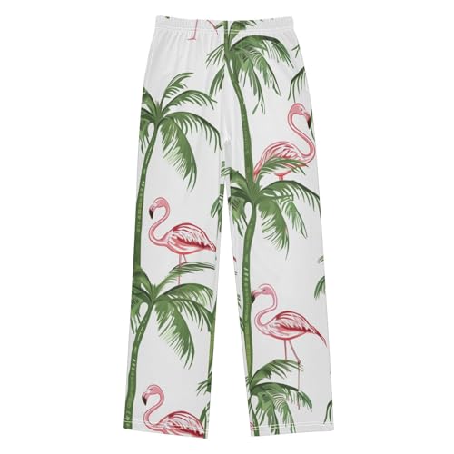 Flamingo Tropical Tree Boys Long Pants Soft Trousers Elastic Waist Kids Lounge Bottoms with Pockets S-XL