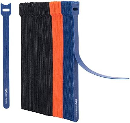 Cable Matters 100-Pack 20cm Reusable Cable Ties / Cable Ties Reusable with 19 KG Tensile Strength - Multi-Color Black, Blue, and Orange Cable Straps, Hook and Loop Straps