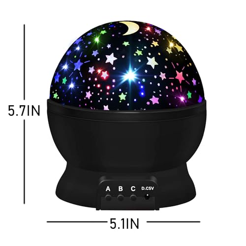 HONGID Kids Night Light - Star Projector with 360° Rotation, 4 LED Bulbs, 16 Color Changing Lights, USB Powered
