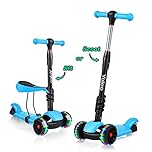 Yoleo Trottinette 3 en 1, pour Enfants, avec siège Amovible, Roues en polyuréthane, Guidon réglable en Hauteur, pour garçons et Filles à partir de 2 Ans, Bleue