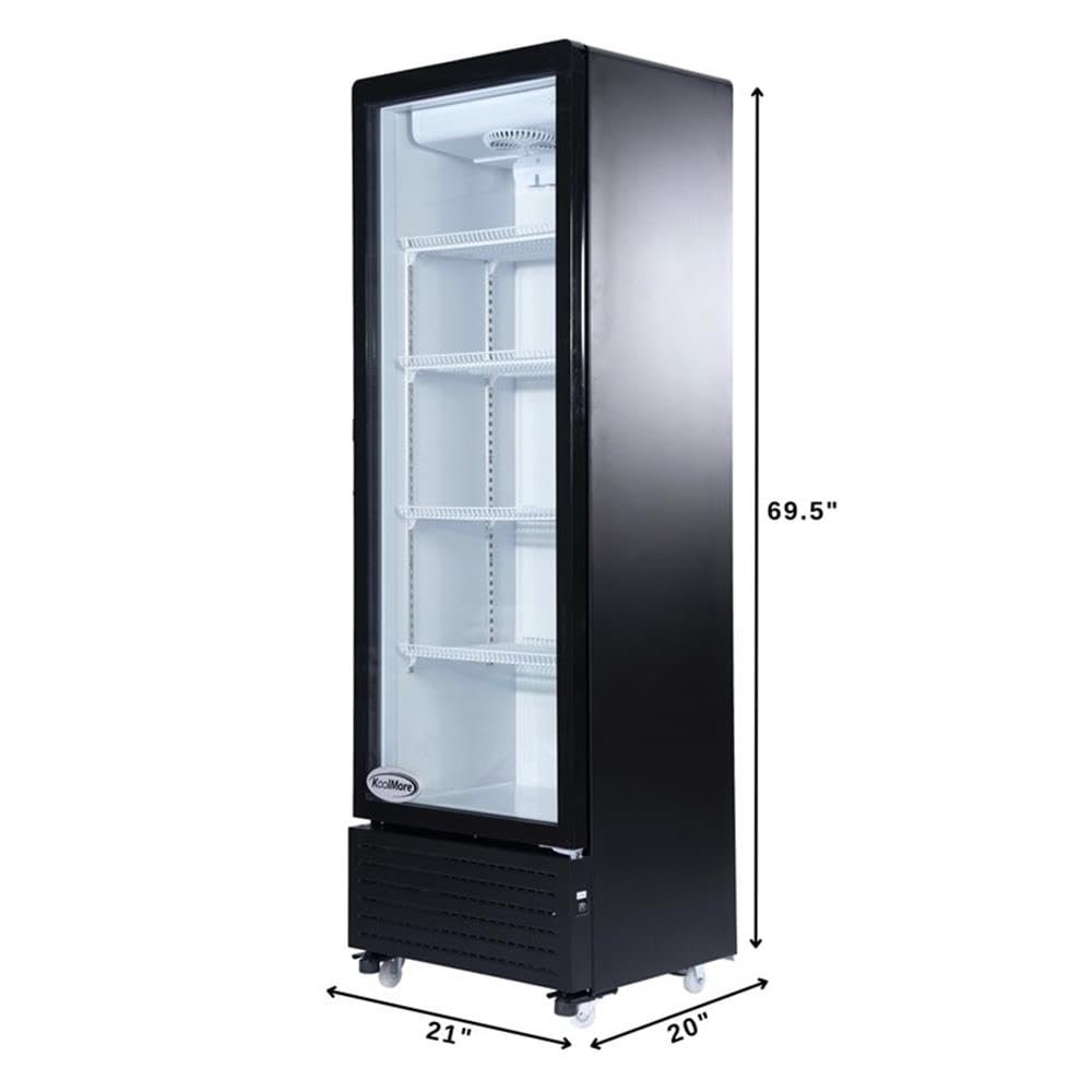 Pemberly Row 23" One Glass Door Display Merchandiser Refrigerator, 10 Cu. Ft. Capacity, Adjustable Temperature, Frost Free, Freestanding Commercial Cooler, 4 Shelves, Etl Listed on Fridge.com - View 3
