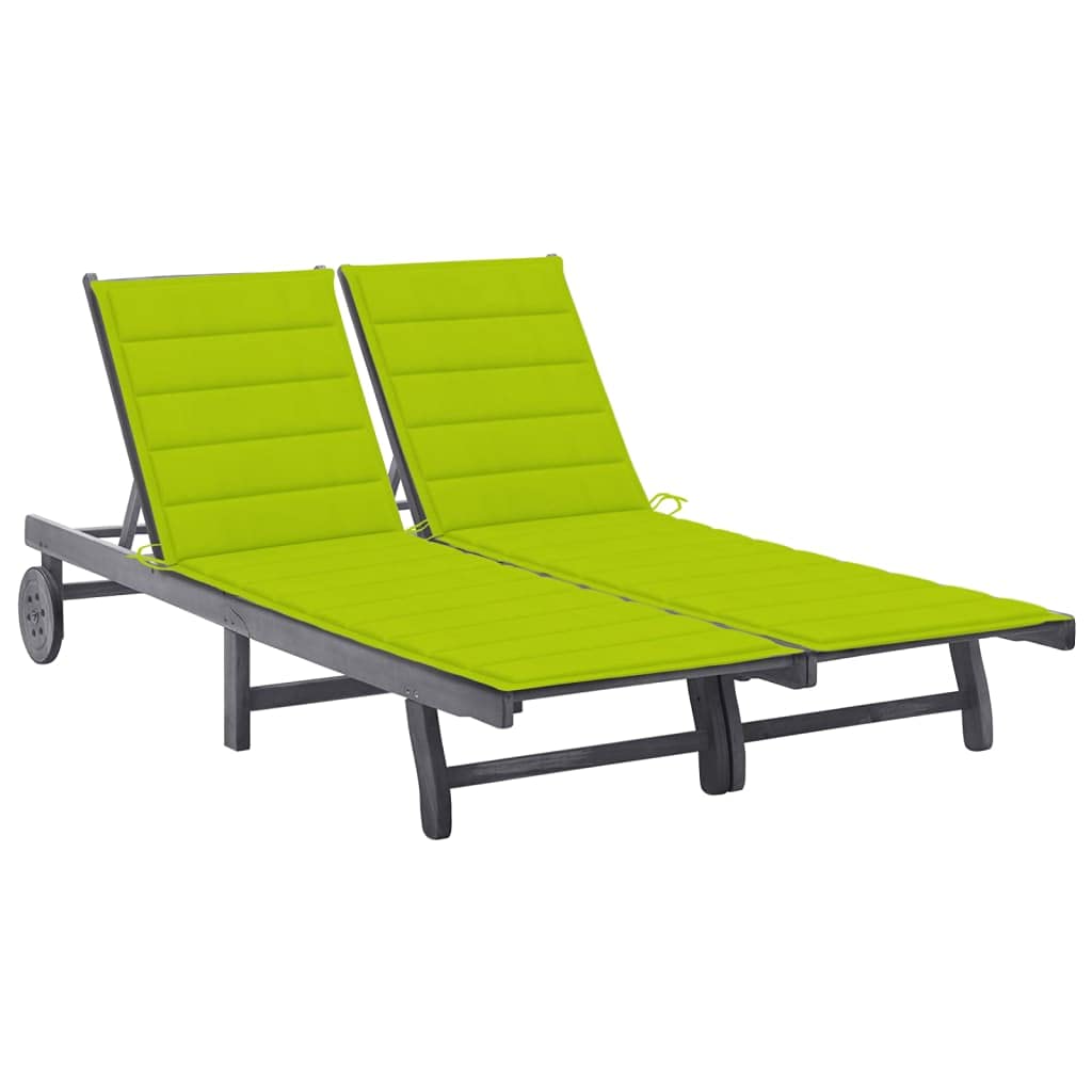 Chaise longue de jardin 2 places Solivagant acacia bain de soleil double et coussin
