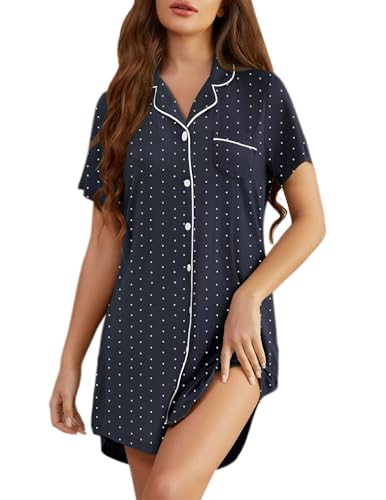 Image of Pjmlifecoco Nightgown for Women Button Down Sleepshirt Short /Long Sleeve Nightdress Soft Modal Sleepwear S-XXL