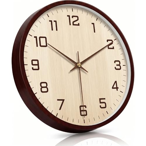 Image of STAR WORK Silent Non-Ticking Wall Clock 12 inch Inch Analog Clock & LCD Display | Calendar Date, Day, Temperature, Operated Decorative Clock for Living Room, Kitchen, Bedroom,Office (Cream Brown)