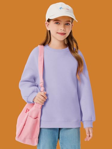 Haloumoning Sweatshirt Mädchen Rundhals Oversized Pullover Kinder Leichtgewicht Sport Langarmshirt Einfarbig Basic Langarm Tops 5-14 Jahre, Lila, 7-8 Jahre
