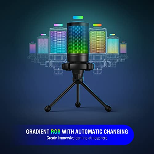 FIFINE USB Gaming Mikrofon, RGB Kondensator Mikrofone PC PS4 PS5, USB C Microphone mit Stummschalttaste, Stativ… - Image 5