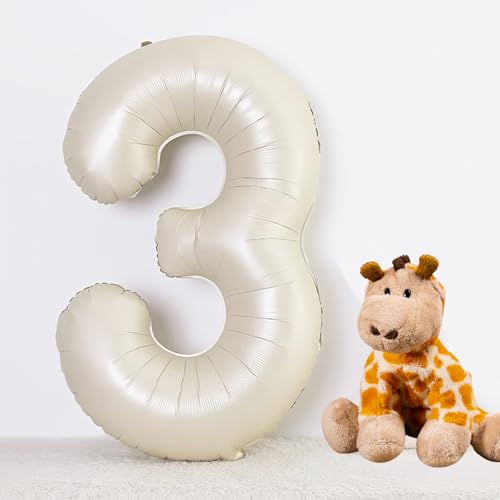 Image of 40 Inch Cream Number 3 Balloon Beige Boho Neutral Party Decoration