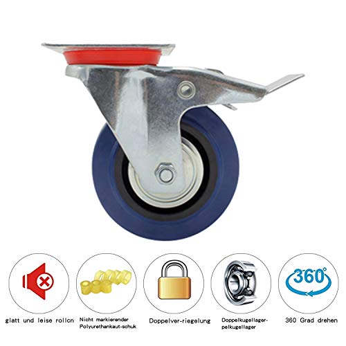 Set di 4 Rotelle 100mm Gomma Fisse e Girevoli con