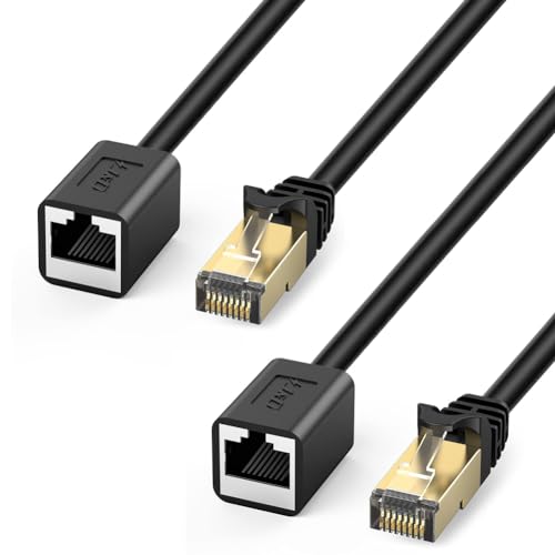 J&D Ethernet Extension Cable (2 Pack), Cat 6 Ethernet Extender Cable Adapter (15 Feet) Support Cat6 / Cat5e / Cat5 Standards, RJ45 Cords Shielded Male to Female 2 Pack