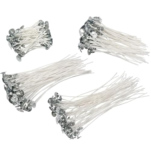 Image of Candle Wicks for Candle Making 200 Pieces 2-3-5-7 Inches Pre-Waxed Cotton Wicks Combo with Metal Sustainer for DIY Candle Making, Christmas and Diwali Celebration
