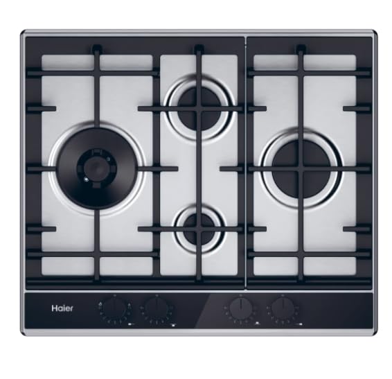 Placa gas Haier con 4 quemadores disposición diamante, 60cm, Preciflame, Gas On Metal Series 4 - HAHG6D5TX