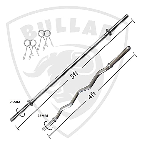 Image of BULLAR Home Gym Set 8kg to 70kg with ez /curl /Straight /Pair of Dumbbell rods, Customize Your own Exercise Set with Workout Accessories (25mm 4ft+5ft+Dumbbell rods, Steel, 60 KG)
