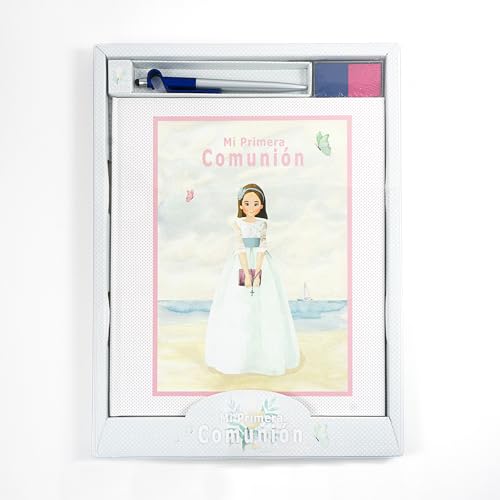 Libro Comunión niña Playa + tampón para Dejar Huellas en Dos Colores y bolígrafo sujetamóvil|...