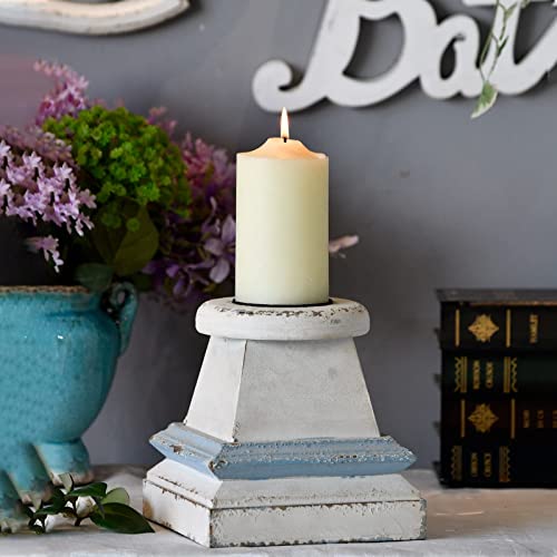 Farmhouse Antique Candle Holder For Pillar Candle, Vintage White Wooden Pillar Candle Holder, Rustic Candlestick Holder For Dining Table, Coffee Table, Or Any Table Top (1, 8.5" X 8.5" X 6.7") #TOP13